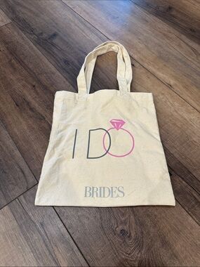Brides 'I Do' Canvas Tote Bag in Natural with Pink Accent